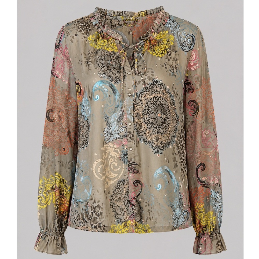 Vintage Selena Maria Boho Paisley Peasant‎ Top Womens S Y2K Rhinestone Blouse